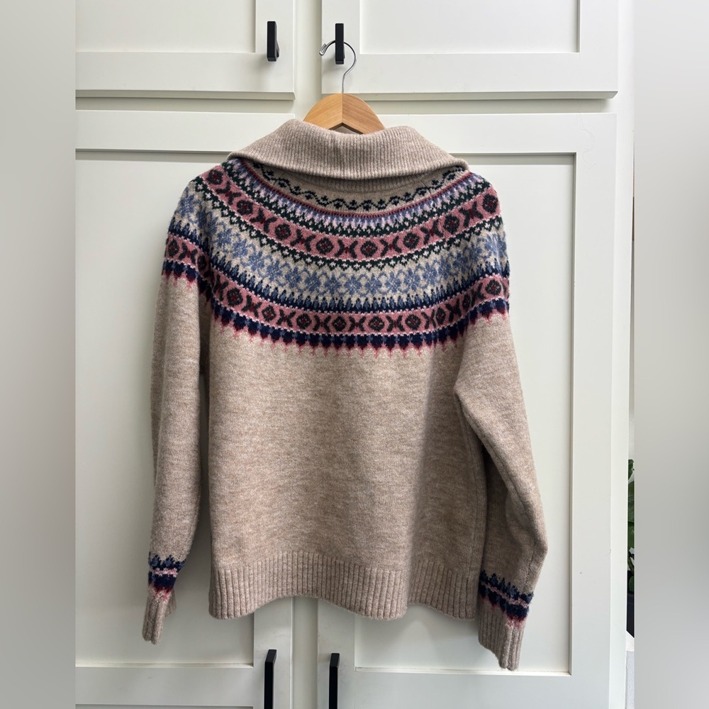 Saylor Casey Shetland Fair Isle Sweater Women’s L Brown Multi Nordic Knit Hygge - Picture 7 of 9